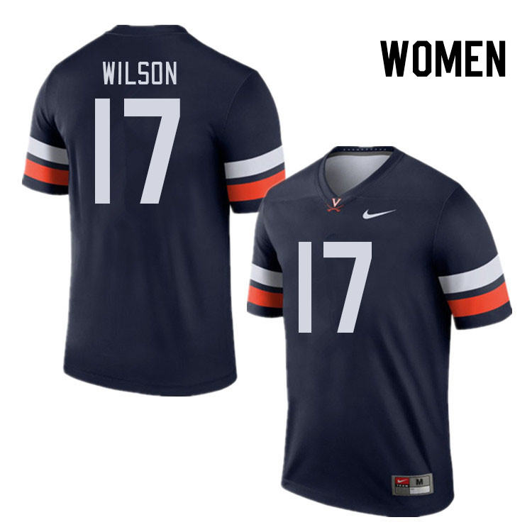 Women #17 JR Wilson Virginia Cavaliers College Football Jerseys Stitched Sale-Navy - Click Image to Close